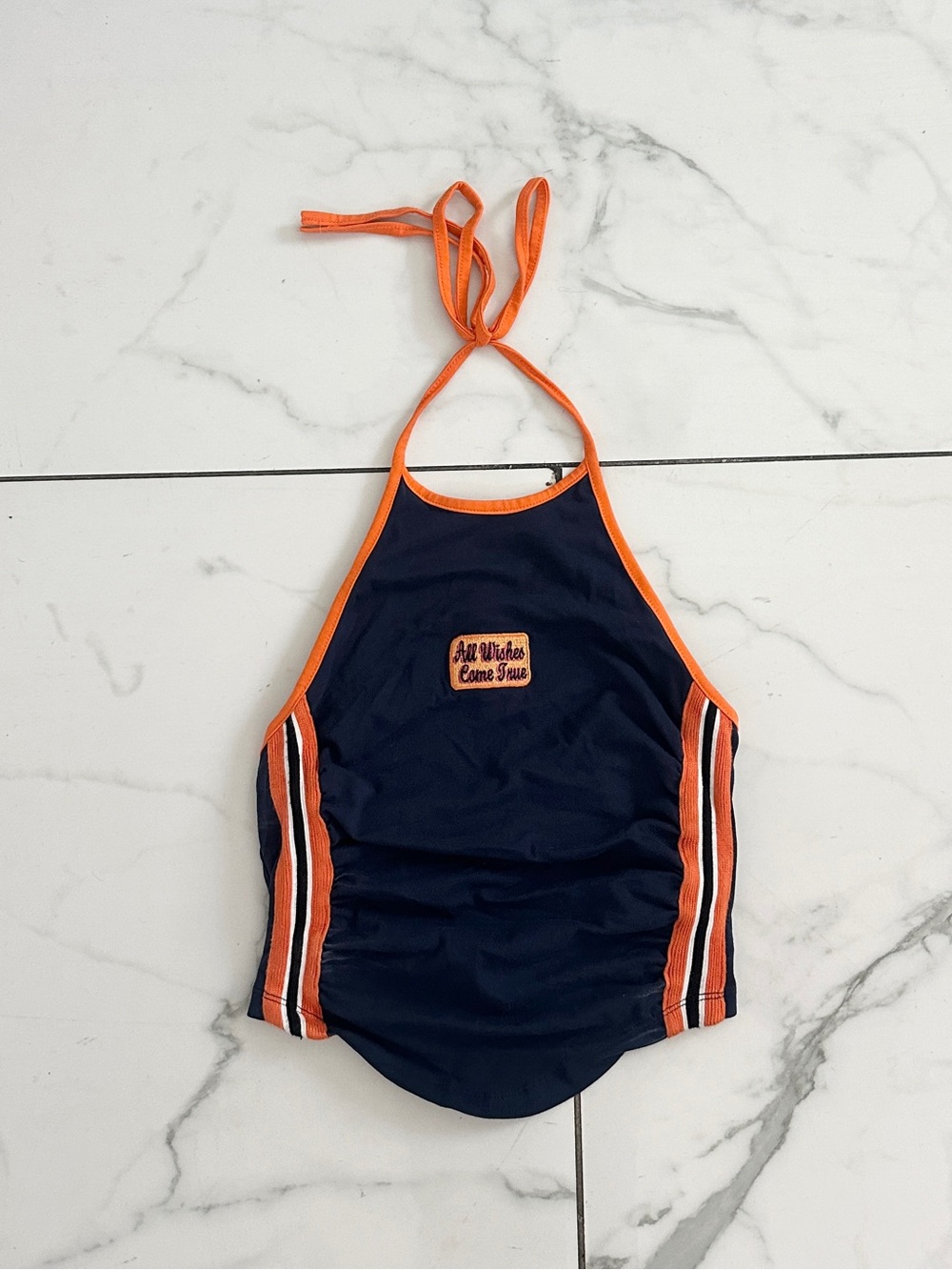 ROMWE Navy Halter Tank Top with Orange Trim